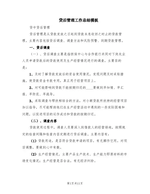 贷后管理工作总结模板(2篇)