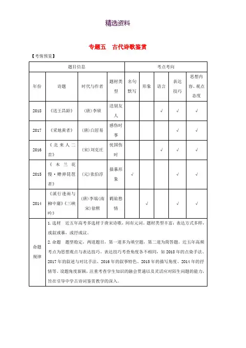 浙江专用2019高考语文二轮培优第三部分古代诗文阅读专题五古代诗歌鉴赏技法提分点23诗中有画境意象寄深情