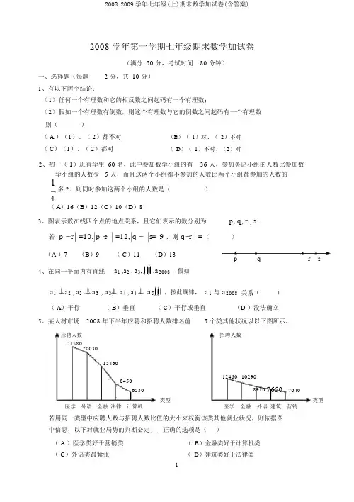 2008-2009学年七年级(上)期末数学加试卷(含答案)