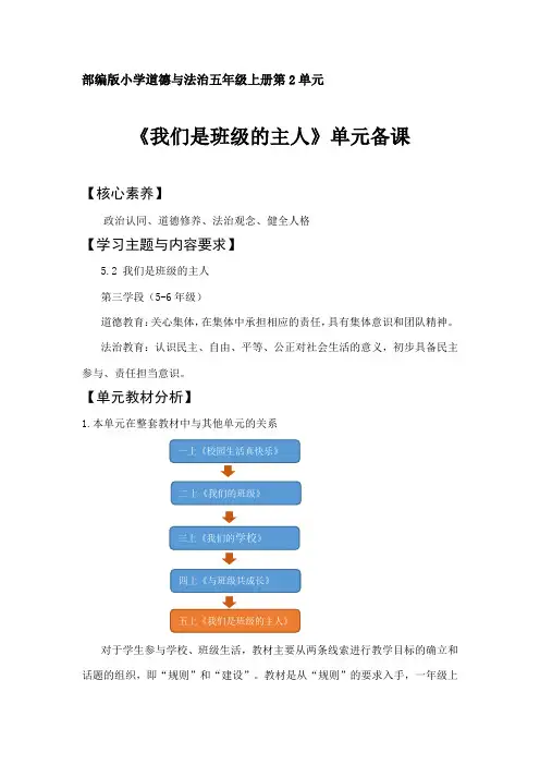 人教版道德与法治五上5上2单元《我们是班级的主人》