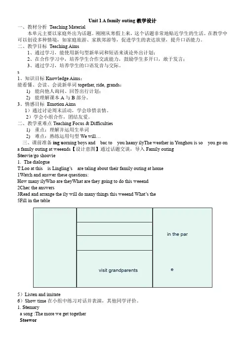 六年级英语教案 Unit 1 A family outing.得奖