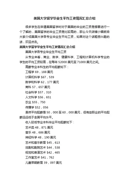 美国大学留学毕业生平均工资情况汇总介绍