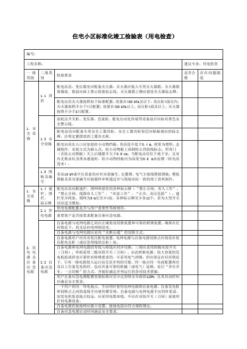 住宅小区标准化竣工检验表(用电检查)