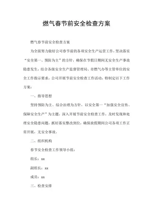 燃气春节前安全检查方案