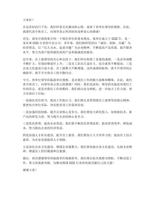 领导视察欢迎发言稿模板