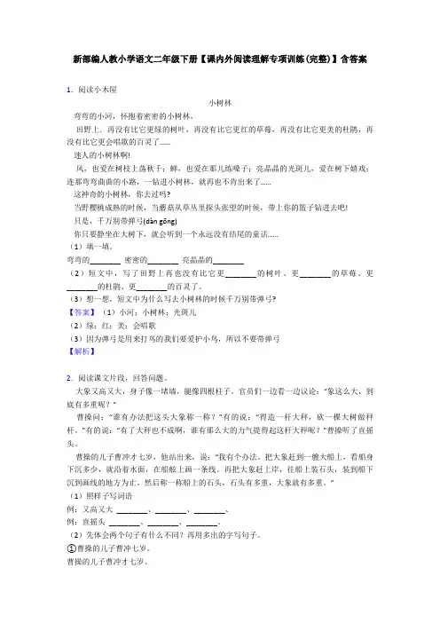新部编人教小学语文二年级下册【课内外阅读理解专项训练(完整)】含答案