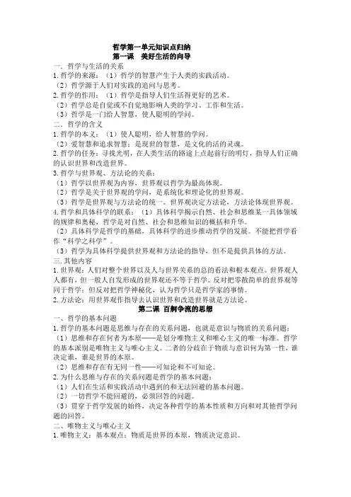 哲学第一单元知识点归纳