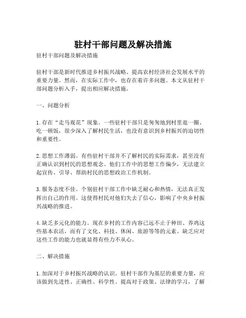 驻村干部问题及解决措施