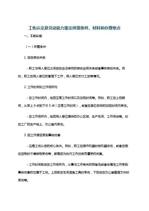工伤认定及劳动能力鉴定所需条件、材料和办理地点