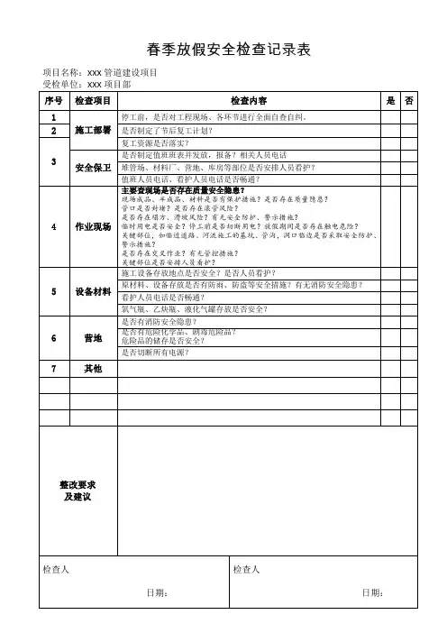 春节前项目安全工检查表