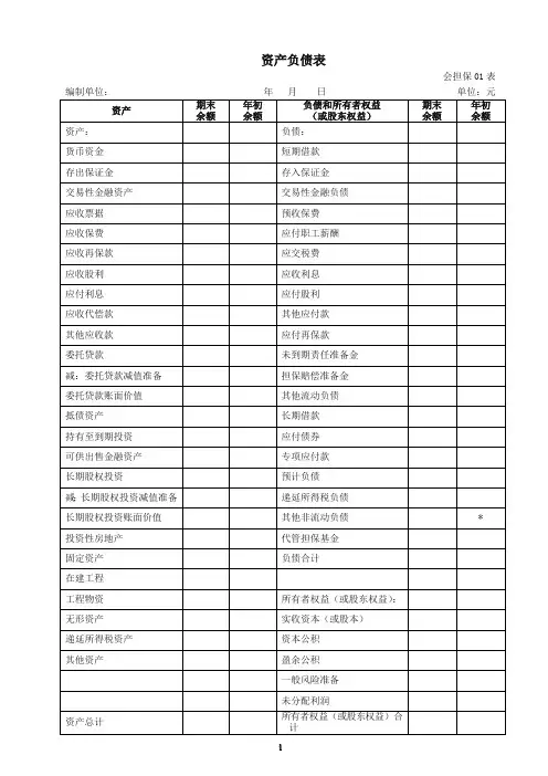 融资性担保公司财务报表