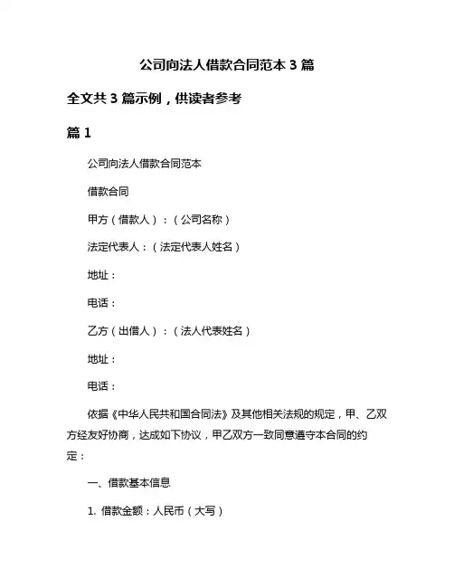 公司向法人借款合同范本3篇