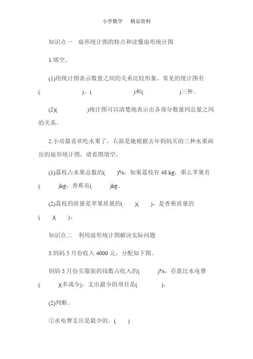 苏教版六年级数学下册知识点一扇形统计图的特点和读懂扇形统计图