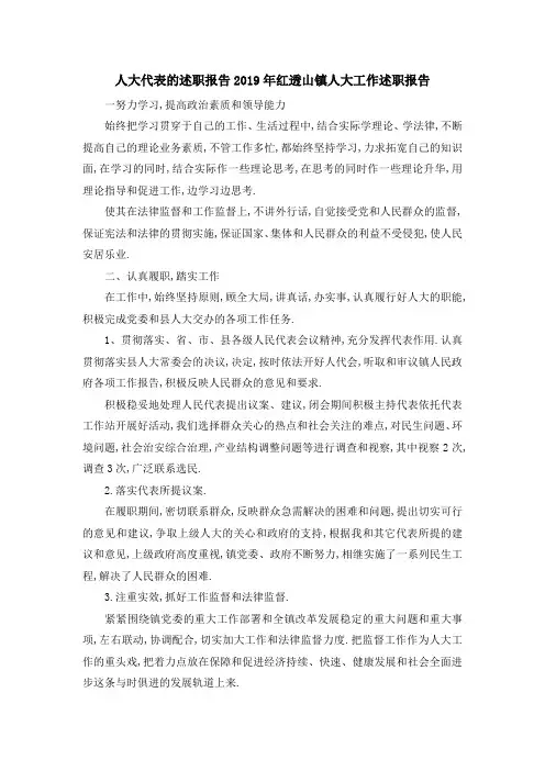 人大代表的述职报告 2019年红透山镇人大工作述职报告 精品