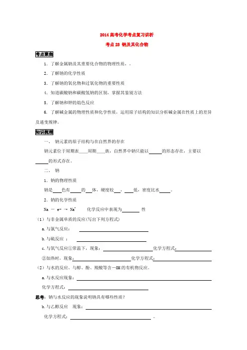2014高考化学考点复习讲析——钠及其化合物(人教版)