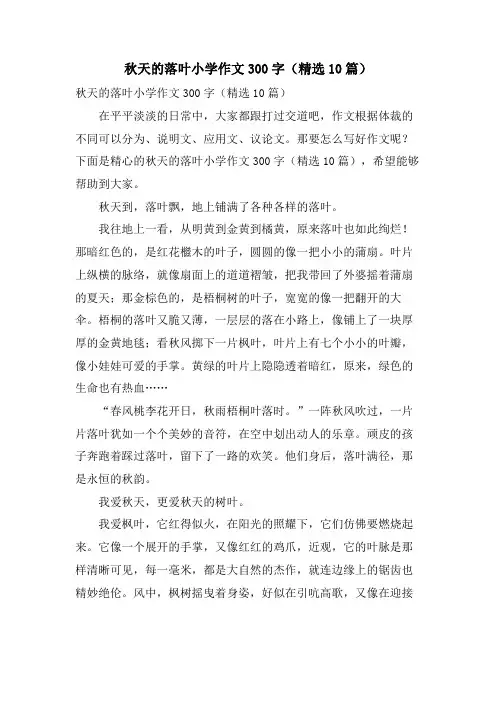 秋天的落叶小学作文300字(10篇)