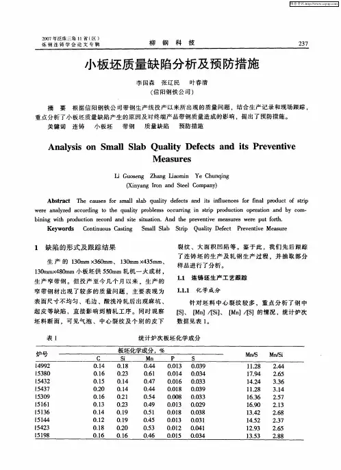 小板坯质量缺陷分析及预防措施