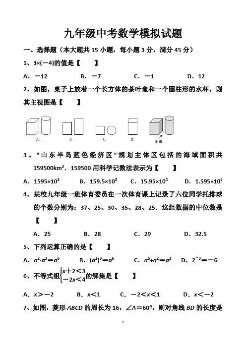 最新北师大版九年级中考数学模拟试题以及答案(2套题)