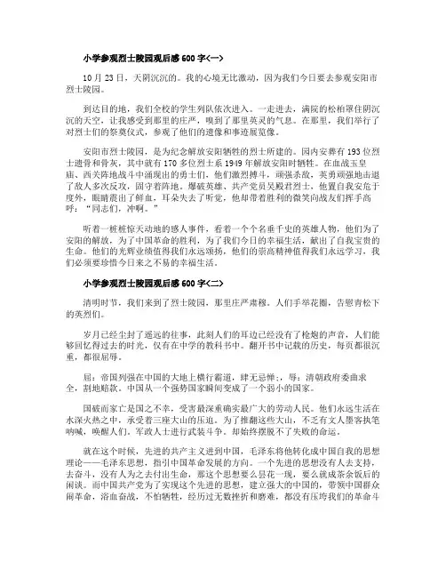 小学参观烈士陵园观后感600字五篇