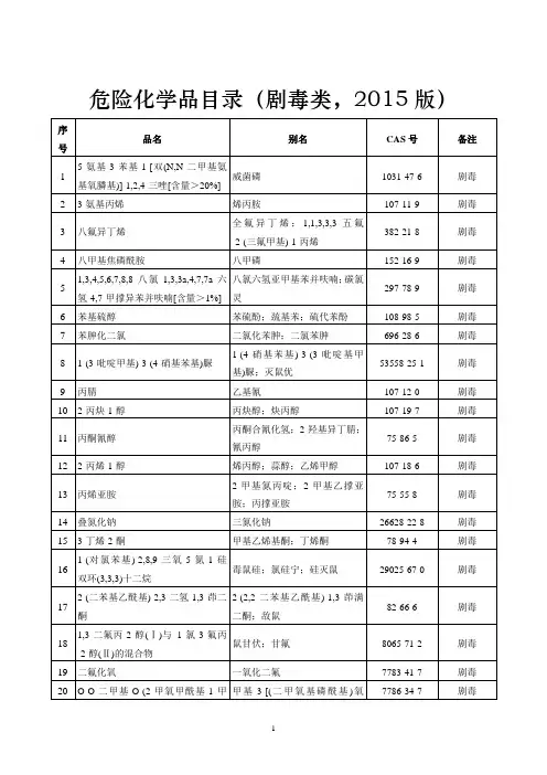 危险化学品名录(剧毒类2015版)