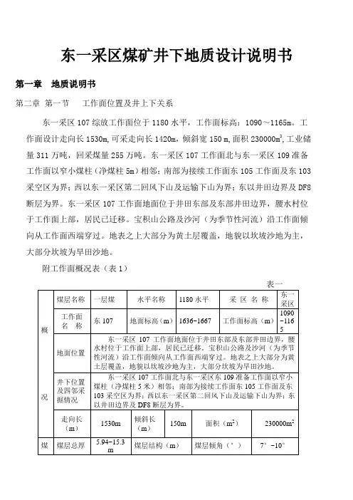 东一采区煤矿井下地质设计说明书