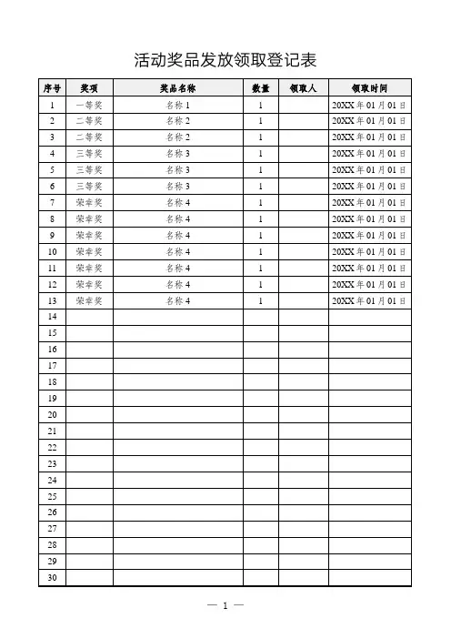 活动奖品发放领取登记表