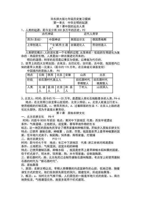 华东师大版七年级上下册历史复习提纲(全册)