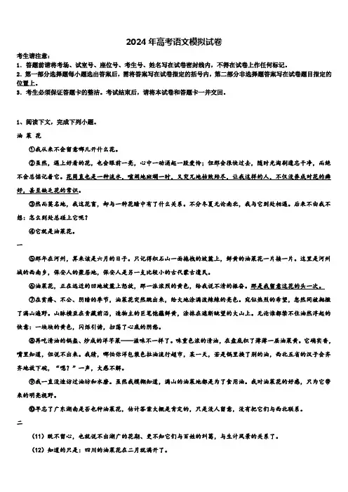 北京市十三中2023-2024学年高考考前模拟语文试题含解析