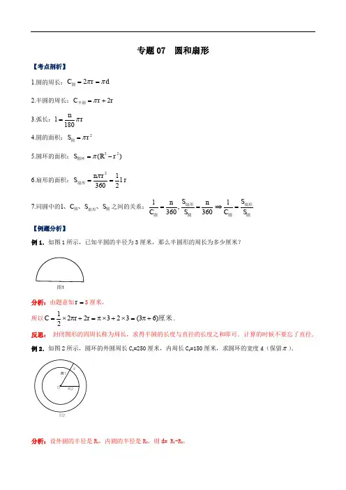 2019-2020学年上海六年级数学上册期末专题复习专题07 圆和扇形(考点讲解)(教师版)