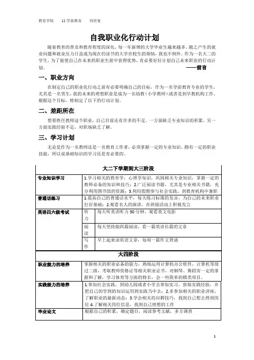 自我职业化行动计划