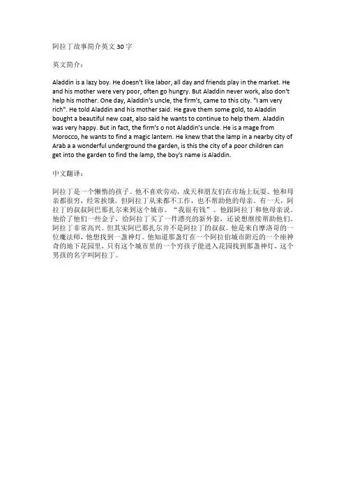 阿拉丁故事简介英文30字