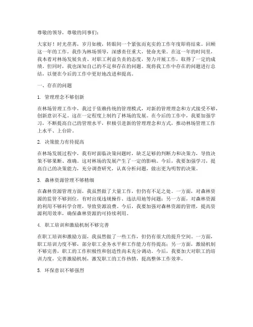 林场领导个人工作总结存在的问题