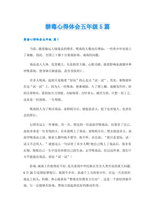 禁毒心得体会五年级5篇