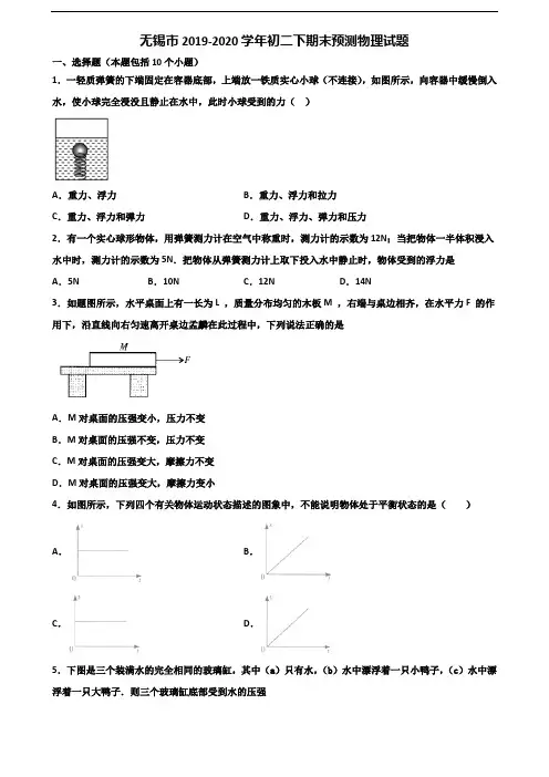 无锡市2019-2020学年初二下期末预测物理试题含解析