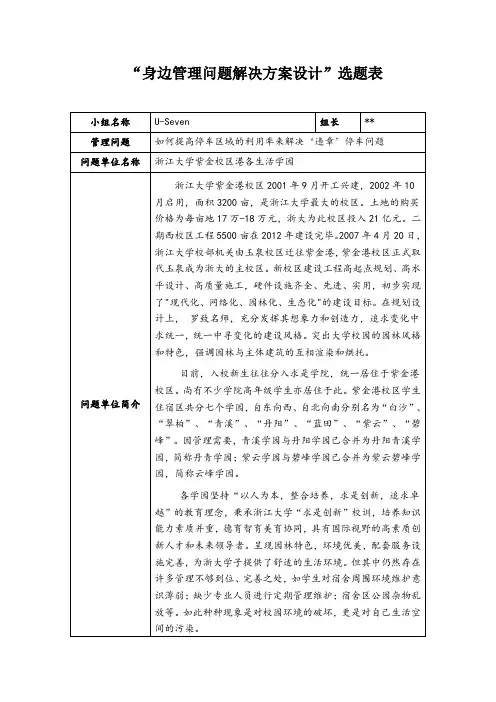 “身边管理问题解决方案设计”选题表