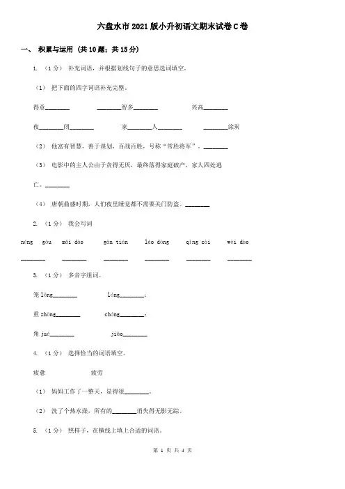 六盘水市2021版小升初语文期末试卷C卷
