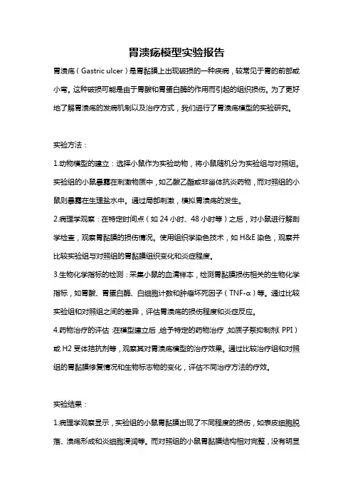 胃溃疡模型实验报告