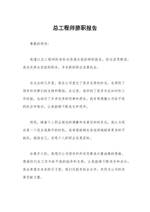 总工程师辞职报告