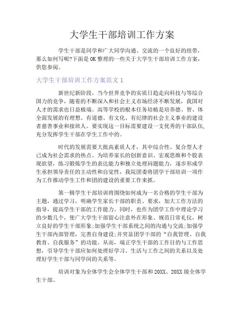 大学生干部培训工作方案