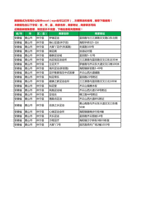 2020新版安徽省黄山市休宁县足疗工商企业公司商家名录名单黄页联系电话号码地址大全20家