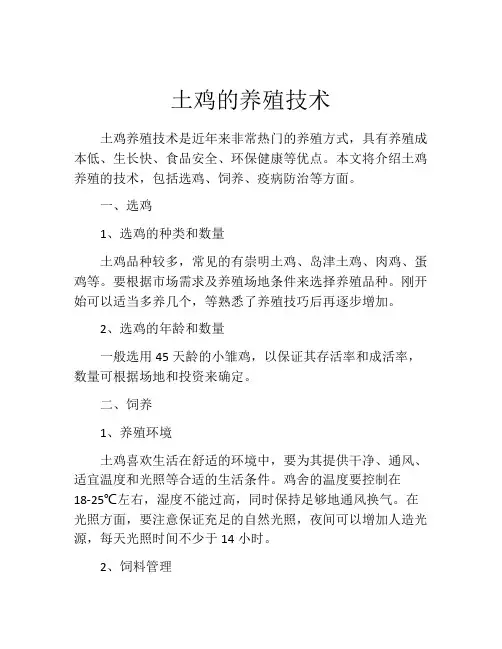 土鸡的养殖技术