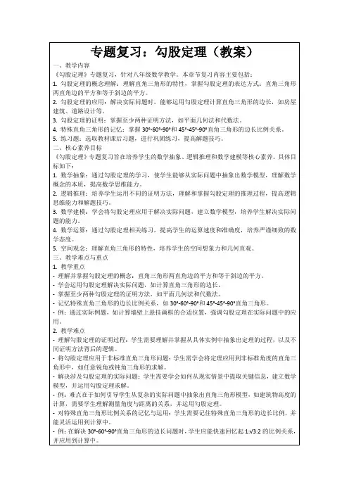 专题复习：勾股定理(教案)