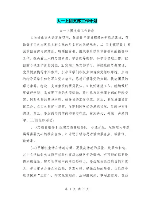 大一上团支部工作计划
