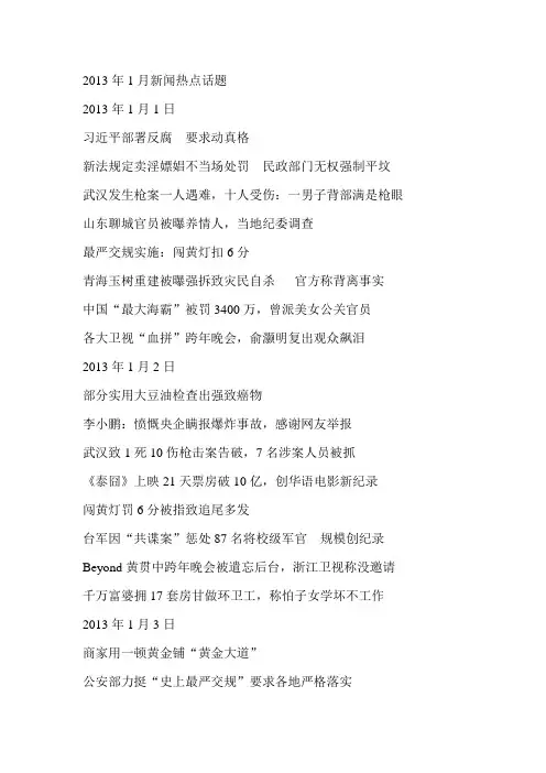 2013年1月新闻热点话题