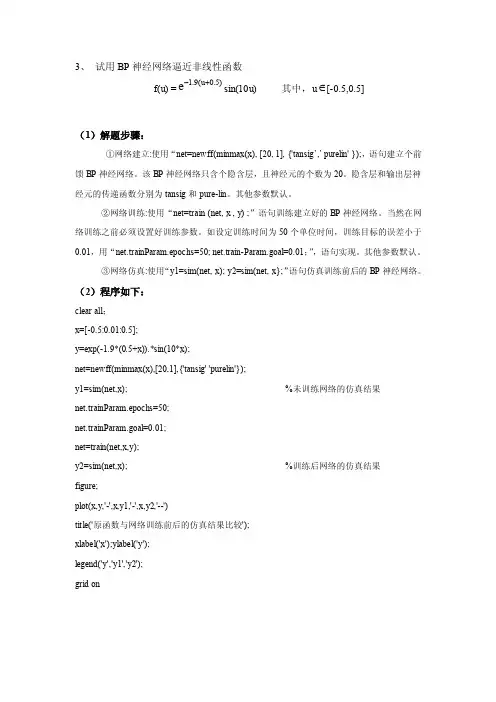 BP神经网络逼近非线性函数
