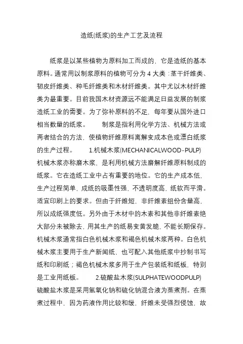 造纸(纸浆)的生产工艺及流程图
