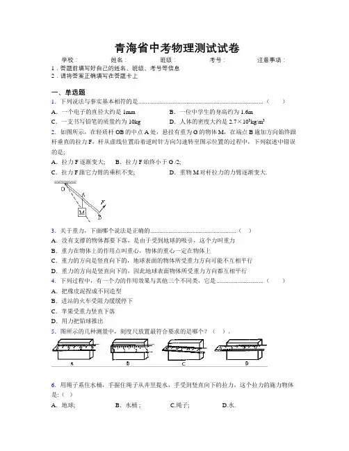 精编青海省中考物理测试试卷附解析