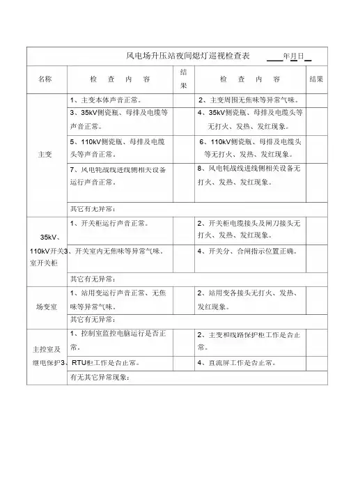 风电场变电站所夜间熄灯巡视表