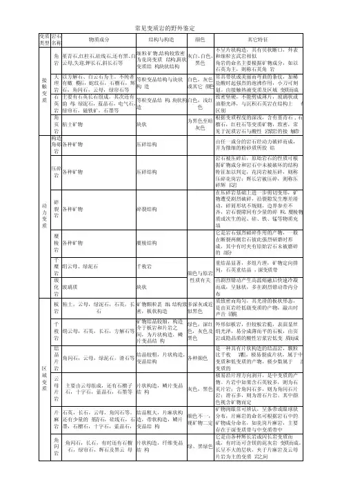 常见变质岩的野外鉴定