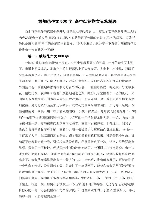 放烟花作文800字_高中烟花作文五篇精选